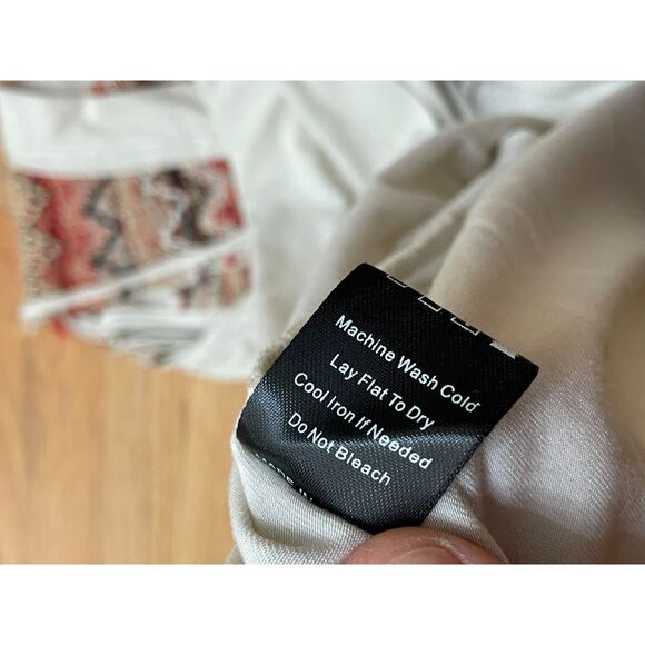 POL Women's Top Tank Blouse Brown Henley S Crochet Boho Embroidered Button Flowy - Picture 4 of 8